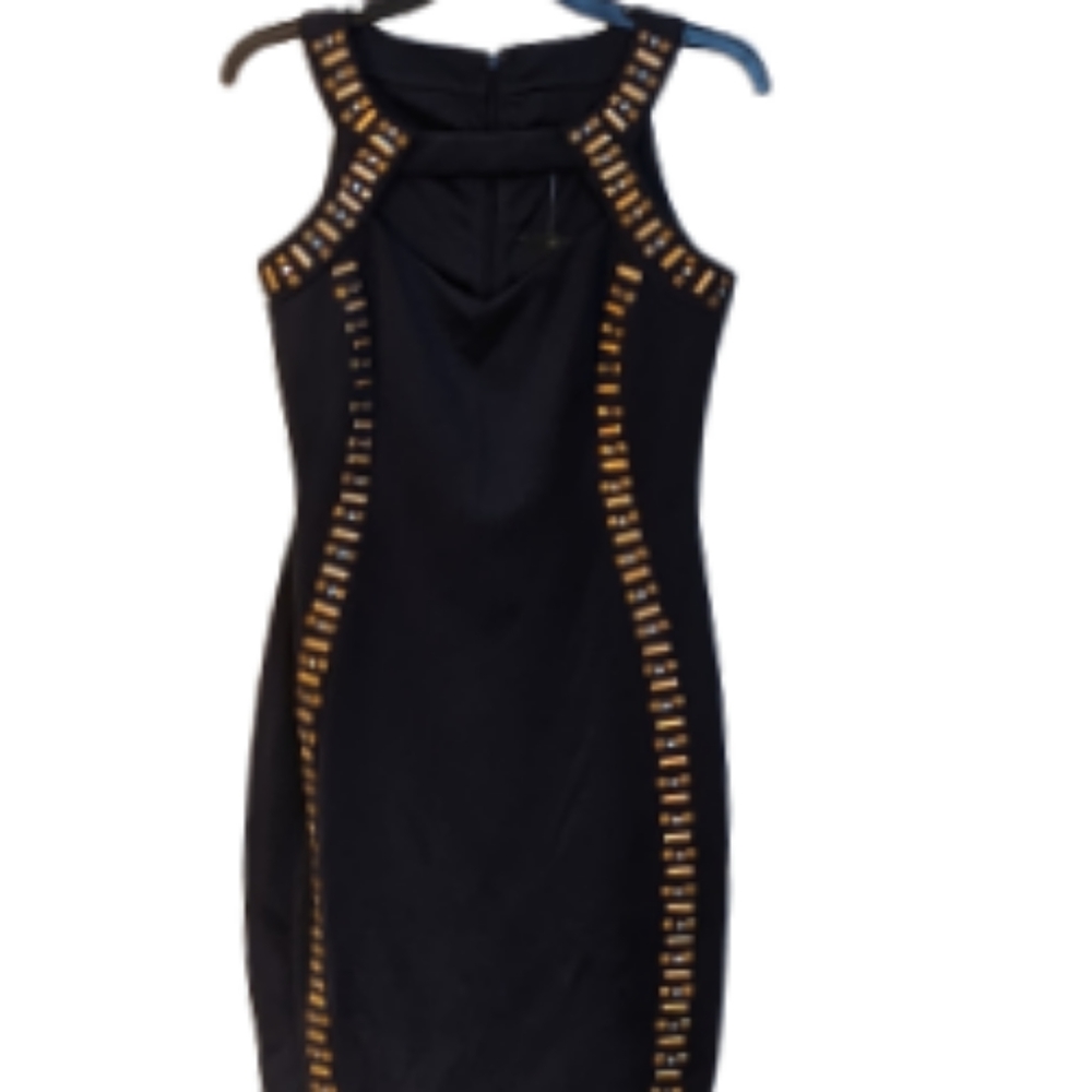 Chaya Black Dress Bars Squares & Rhinestones 4 NWT